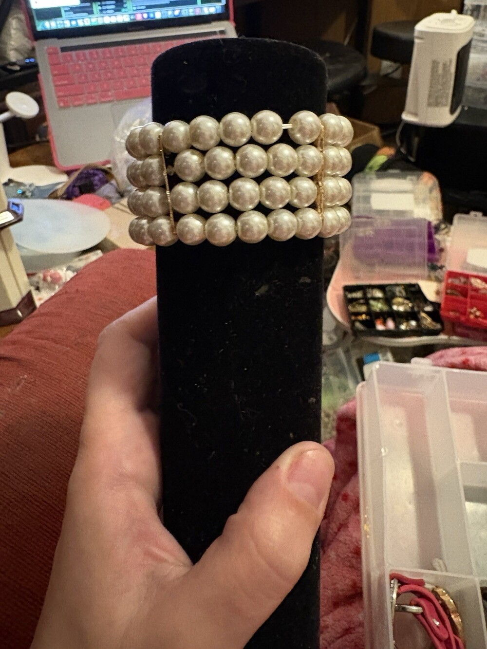 Four Strand Pearl Stretch Cuff